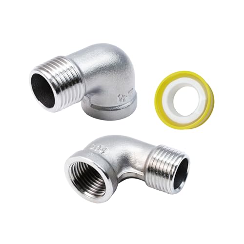 S SYDIEN 2Pcs 304 Stainless Steel 90 Degree Elbow 1/2" NPT Threaded Pipe Fitting Female x Male