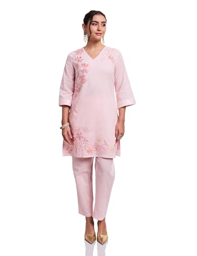 Image of Amazon Brand - Myx Women's Pure Cotton Straight Embroidered Co-ord Set (Available in Plus Sizes)