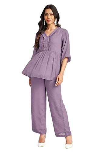 Image of Janasya Women's Dobby Chiffon Woven Design Co-Ord Set