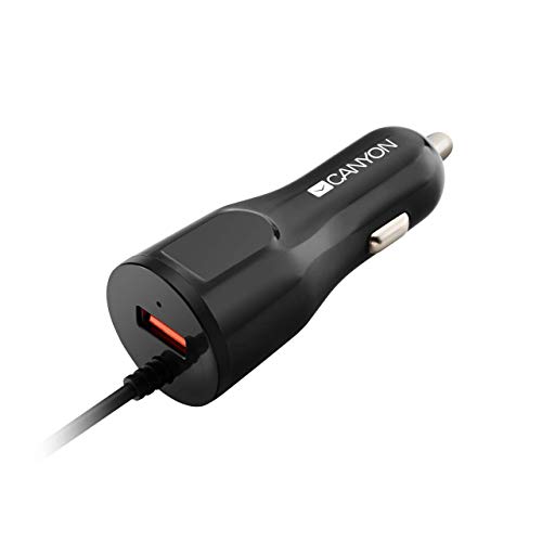 CANYON Kfz-Ladegerät mit Kabel, kompatibel mit iPhone, iPad, 5 V Geschwindigkeit, Schwarz