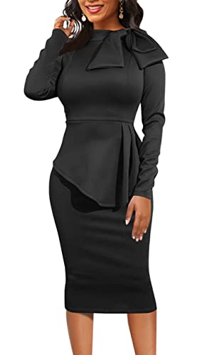 Image of Women's Fashion Peplum Bodycon Dresses Short Sleeve Bow Club Ruffle Pencil Party Dress