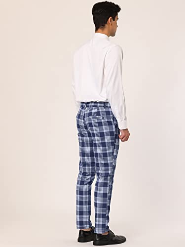 Lars Amadeus Men's Plaid Dress Pants Casual Slim Fit Checkered Business Trousers 30 Navy Blue #TOP4