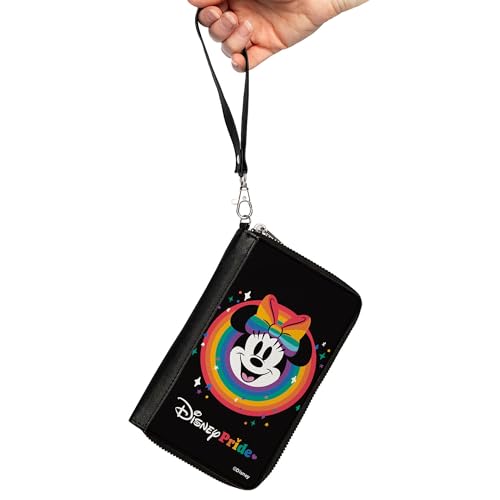 Buckle-Down Disney Wallet, Zip Around, Minnie Mouse Disney Pride Smiling Face Rainbow, Vegan Leather2