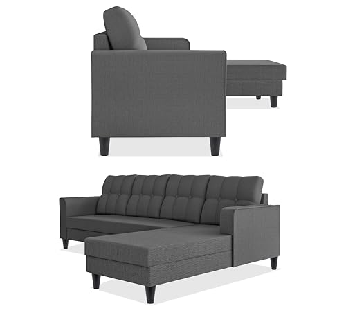 Image of Adorn India Maddox Tufted L Shape 6 Seater Sofa Set RHS (Grey) (3 Year Warranty)