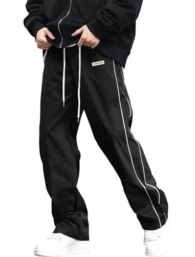 ZAFUL Men's Baggy Track Pants Y2K Streetwear Pants Drawstring Letter Pockets Casual Lounge Trousers (Black,M)