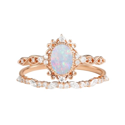 S925/10K/14K/18K Gold 1.5 CT Oval Genuine Opal Engagement Ring for Women Opal with Moissanite Ring Wedding Set Jewelry Gift for Her3