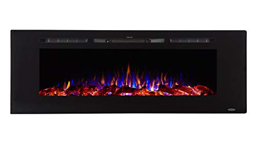 Touchstone 80011 - The Sideline Electric Fireplace - 60 Inch Wide - In Wall Recessed - 5 Flame Settings - Realistic 3 Color Flame - 1500/750 Watt Heater - (Black) - Log & Crystal Hearth Options #TOP6