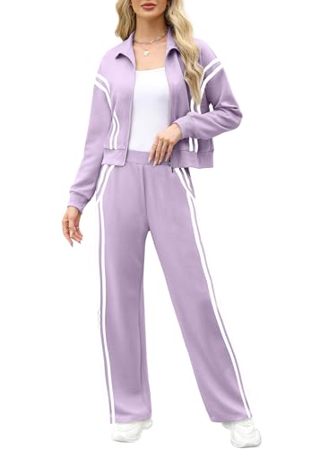 Image of XIEERDUO Lounge Sets for Women 2025 Sweatsuit 2 Piece Outfits Sweatshirt Wide Leg Sweatpant Tracksuit Matching Set