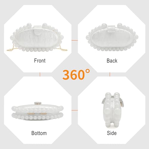 Image of Clutch Bag for Women Oval Beads Purse Wedding Prom Party Marble Texture Acrylic Evening Bag Shoulder Crossbody Bag