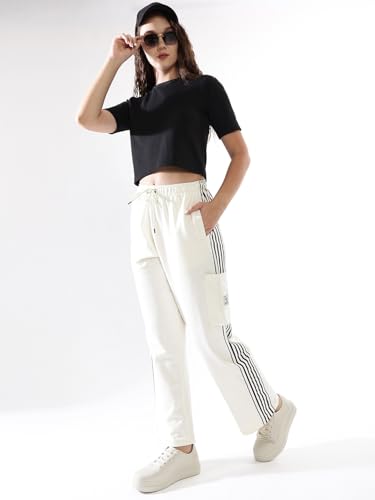 Image of High Star Women Solid Wide Leg High-Rise Casual Cotton Track Pants
