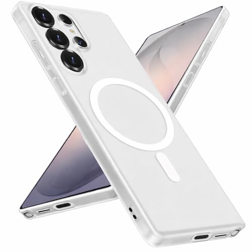 Image of DIZORO Matte Case for Samsung Galaxy S26 Ultra Compatible with MagSafe, Camera Lens Full Protection, Shockproof Translucent Frosted TPU Soft Phone Cover, Anti-Fingerprint (White)