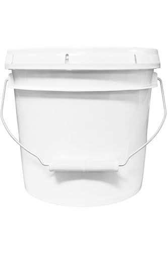 MKS Plastics 1-Gallon Bucket with Airtight Lid Made in USA Food Grade BPA Free Plastic Heavy Duty Multi-Use Metal Handle with Grip Stackable Storage White 1 Pack