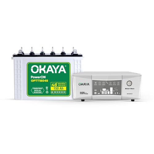 Okaya Inverter & Battery Combo (Smart Wave QSW 1365 Quasi Sine Wave 1115VA/12V with PowerOn OPTT18048 150Ah/12V) Inverter with Battery for Home, Office & Shops
