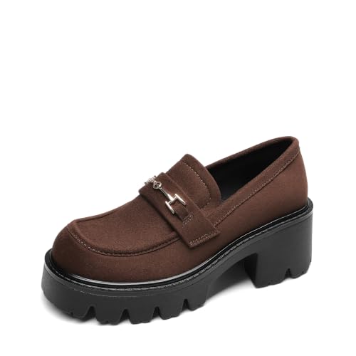 DREAM PAIRS Womens Platform Chunky Loafers Casual Shoes,Chocolate,9
