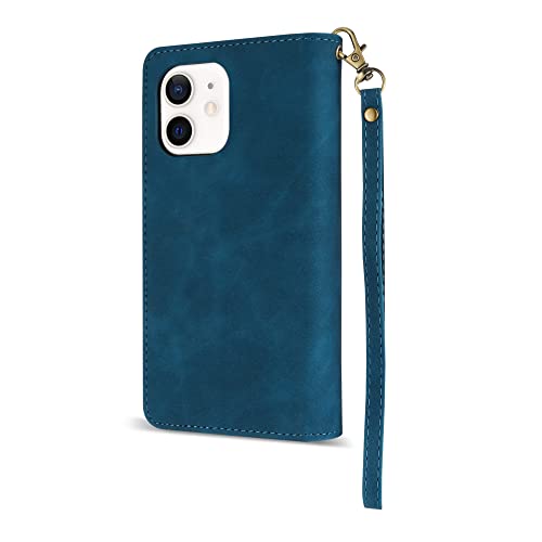 Zzxx Iphone 12 Mini Wallet Case With Card Slot Premium Soft Pu Leather Zipper Flip Folio Wallet With Wrist Strap Kickstand Protective For Iphone 12 Mini Case Wallet(Blue 5.4 Inch) #TOP2