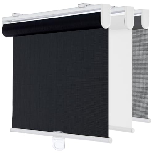 TOVALOR Cordless Roller Shades for Windows,Light Filtering Pull Down Blinds,Solar Screen Door Blinds,Flame Retardant UV Protection Fabric for Home Office (14" W x 72" H,Solar Black)