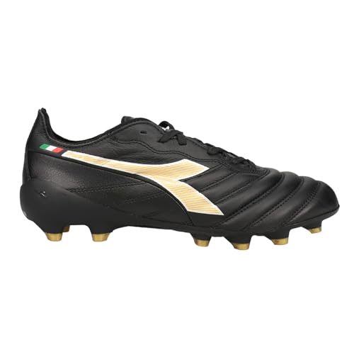 Diadora Brasil Elite 2 Tech ITA LPX Firm Ground Cleats (Black/Gold, us_Footwear_Size_System, Adult, Men, Numeric, Medium, Numeric_9)