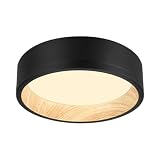 DAKASON LED Flush Mount Ceiling Light Fixture 12.5'' 25W 1500LM, 3000/4000/5000K CCT Selectable, Painted Woodgrain and Black Frame, Dimmable Modern LED Ceiling Light for Kitchen, Hallway, Living Room