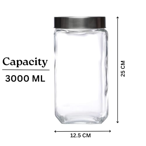 Image of Glassbunny Cube Fresh Glass Storage Jar with See Through Lid Transparent 3000ML Pack of 2 | Stackable, Easy Storage Jar | Air Tight Kitchen Glass Jar for Cookies Snacks