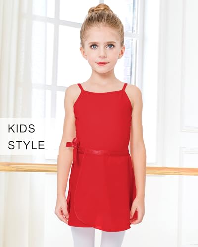 Stelle Ballet Skirts for Girls Toddler Dance Skirt Chiffon Kids Ballet Wrap Skirts (Red (Adjustable Tie), 10-12 Years)