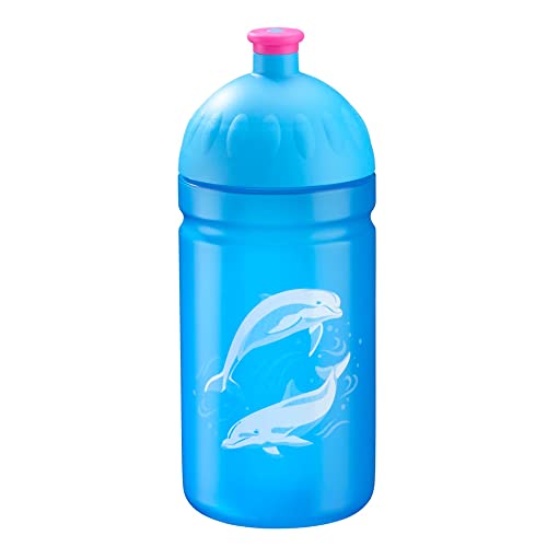 Step by Step Trinkflasche „Dolphin Pippa“, auslaufsicher, spülmaschinenfest, BPA-frei, für Schule, Kindergarten, heiße und kohlensäurehaltigen Getränke, 0,5L, grau-blau