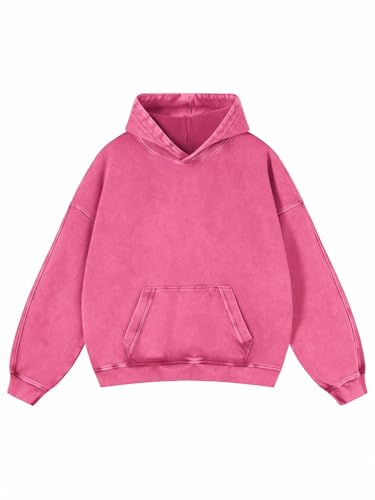 Adenorah Mens Oversized Hoodies Pullover Fall Acid Wash Plain Preppy Hoodies for Women Streetwear Aesthetic Cotton Hooded Sweatshirt Pink Small