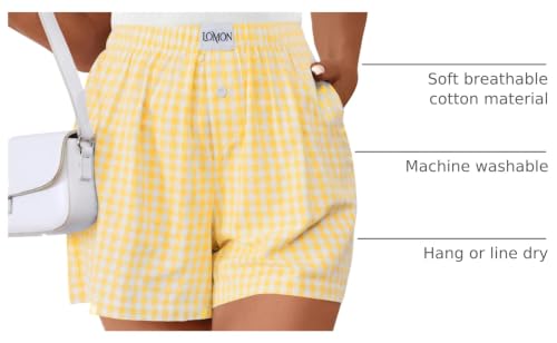 Image of LOMON Boxer Shorts for Women Summer Gingham Pajamas 2026 Lounge Sleep Pj Plaid Shorts Y2K Beach Bottoms with Pockets