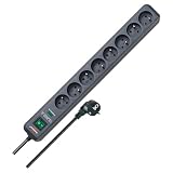 Brennenstuhl Multiprise Eco Line avec Interrupteur et parasurtenseur 13500A (Prises orientées à 45 degrés avec Disposition inversée, Voyant indicateur de Protection antifoudre, 1,4m H05VV F) Gris
