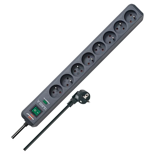 Brennenstuhl Multiprise Eco-Line avec Interrupteur et parasurtenseur 13500A (Prises orientées à 45 degrés avec Disposition inversée, Voyant indicateur de Protection antifoudre, 1,4m H05VV-F) Gris