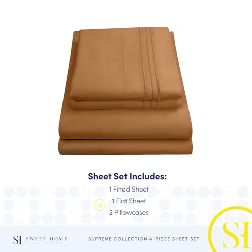 King Size Sheets - Breathable Luxury Bed Sheets with Full Elastic & Secure Corner Straps Built In - 1800 Supreme Collection Extra Soft Deep Pocket Bedding Set, Sheet Set, King, Mocha