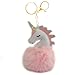 IMAGO Schlüsselanhänger Einhorn mit Bommel, Taschenanhänger, Kofferanhänger mit Glitzer Steine für Damen und Kinder Unicorn Plüsch Pompom, Pferd
