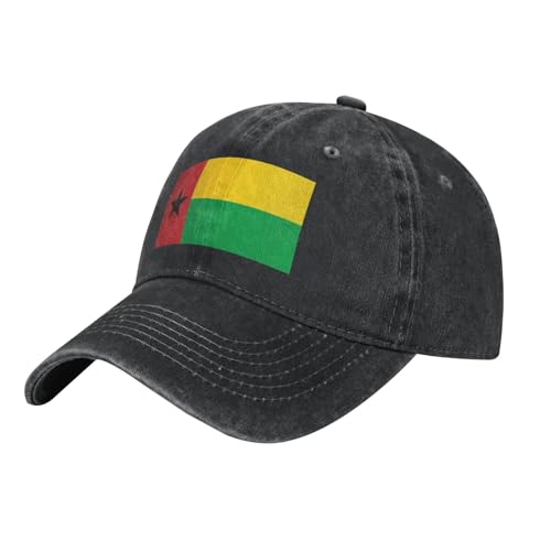 Casquette de baseball en denim délavé avec drapeau noir de la Guinée-Bissau - Casquette classique en coton à bord incurvé - Convient pour les fêtes, Noir/blanc, taille unique