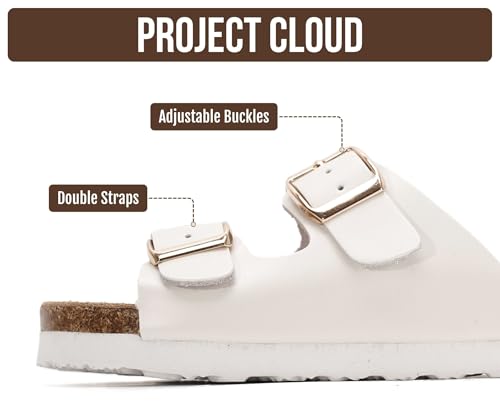 Image of Project Cloud Kids Sandals 100% Genuine Leather - Natural Cork Footbed Non-Slip Slides for Kids - Lightweight Boys & Girls Sandals - Water-Resistant Girls & Boys Sandals