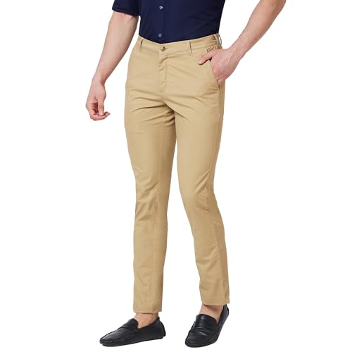 Image of Colorplus Men's Cotton Blend Solid Piece Dyed Pattern Contemporary Fit Flat Front Casual Trouser