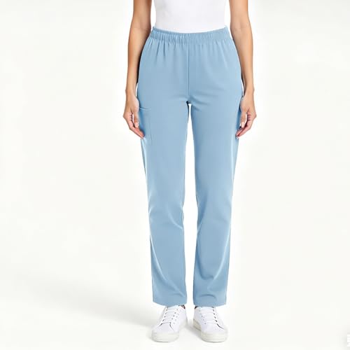 Image of Scrub Pants for Women Drawstring Waist with Straight Leg High Waisted Solid Color Soft Breathable Pants with Pockets