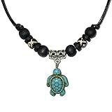 Nove Jewelry Leather Hawaiian Sea Turtle Necklace - Bone Beaded Necklace - Wood Bead and Adjustable...