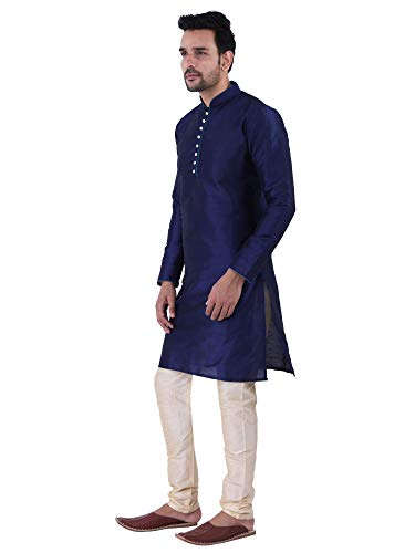 Image of HUZUR Men's Silk Solid Straight Long Kurta Pyjama Set| Ethnic Wear