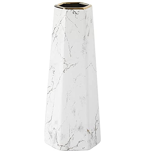 XLHH Vaso da fiori in ceramica, moderno, color oro, marmo, da tavolo, decorativo, in porcellana, decorazione per soggiorno, accessori per la casa, scrivania (bianco, 25 cm)