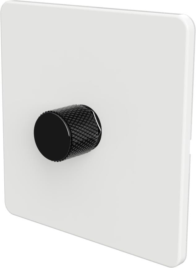 LED Dimmer Switch [Metal Knob/Plastic faceplate] 2-way Rotary Push On/Off for Dimmable LED and Halogen Lights, minimum brightness adjustable - White/Black 1-Gang — image 1