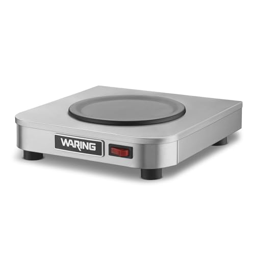 Image of Waring Commercial WCW10 Cafe Deco Single Coffee Carafe Warmer, 120V, 5-15 Phase Plug, Single Burner Silver