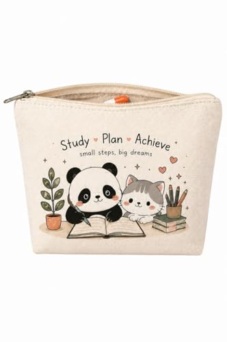 Image of DRUDRAYA Canvas Cute Panda & Cat Pouch | Storage Zipper Bag (Pack of 1)