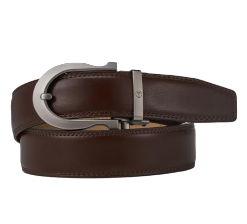 Image of Tonywell Men's Leather Ratchet Belt, 1 3 /8 inch Adjustable Dress Belt, Trim to Fit