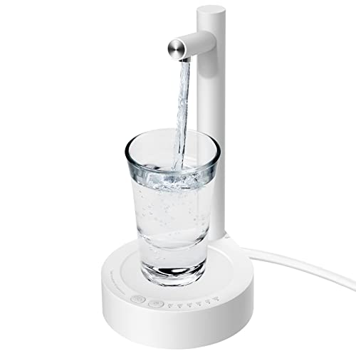 Portable Electric Water Bottle Pump, Countertop Dispenser for 5 Gallon & Universal Bottles, USB Charging, Automatic, White, Glossy, ABS Plastic, Stainless Steel, Silicone
