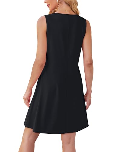 Image of OFEEFAN Womens Pleated Front Tank Dresses Fashion Spring Sleeveless Pockets Sundress Casual Summer