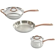 BergHOFF Ouro Gold 18/10 Stainless Steel 5Pc Cookware Set With Lids For Starter Rose Gold Handle PFOA-free Induction Pots and Pans