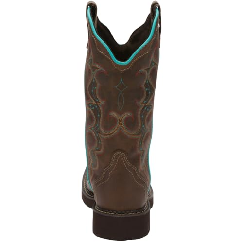 Justin Raya 12" Women's Cowgirl Boot, Scalloped Collar, J-Flex Comfort, Square Toe, Brown - 8.5B3