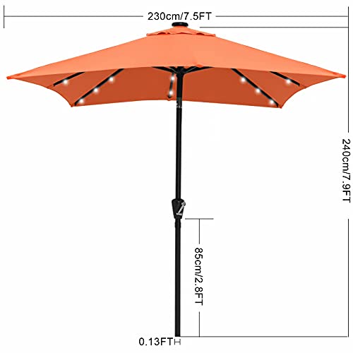 Image of ABCCANOPY Square Solar Led Patio Umbrellas 7.5FT x 7.5FT (Orange)