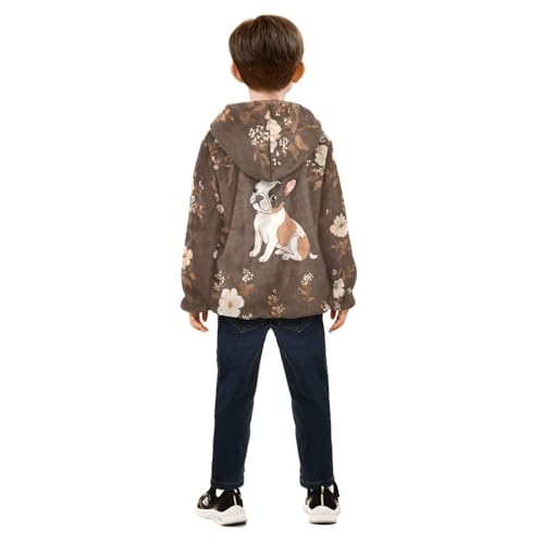 Cartoon Dog and Flower Girls Fleece Jacket Girls Fall Jacket Girls Zip Up Hoodie Girls Sherpa Jacket 2-10T4