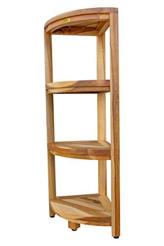 EcoDecors Teak Shower Stool & 4-Tier Shelf Bundle, 18 inches, 38 inches, Round, Durable, Woman-Owned Enterprise