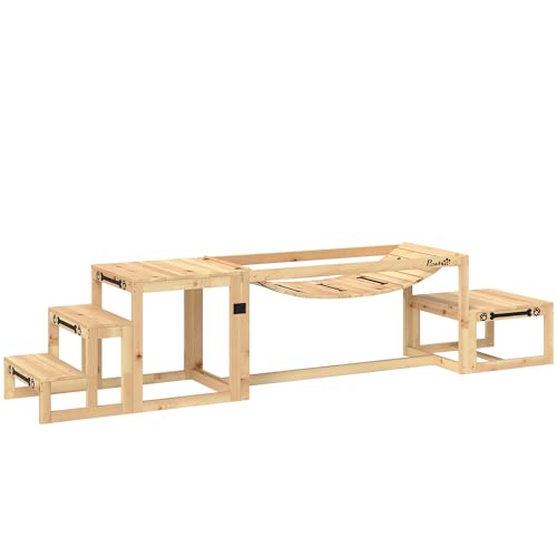 PawHut Agility Set Hunde 3-teiliges Set Agility-Ausrüstung mit Brücke, Treppe, Plattform, Hundetraining aus Tannenholz für mittelgroße, große Hunde bis 40 kg, Naturholz
